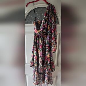 Floral Multicolor High-Low Dress One Shoulder BTFL-Life Garden Party Size 12